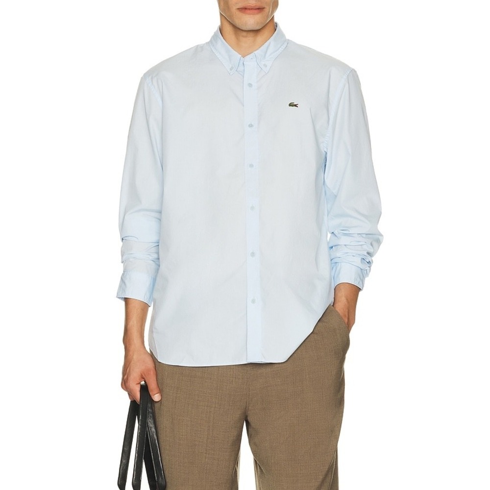 Lacoste Oxford Button Down Shirt Mens 3XL Light Blue Crocodile Logo F5182
